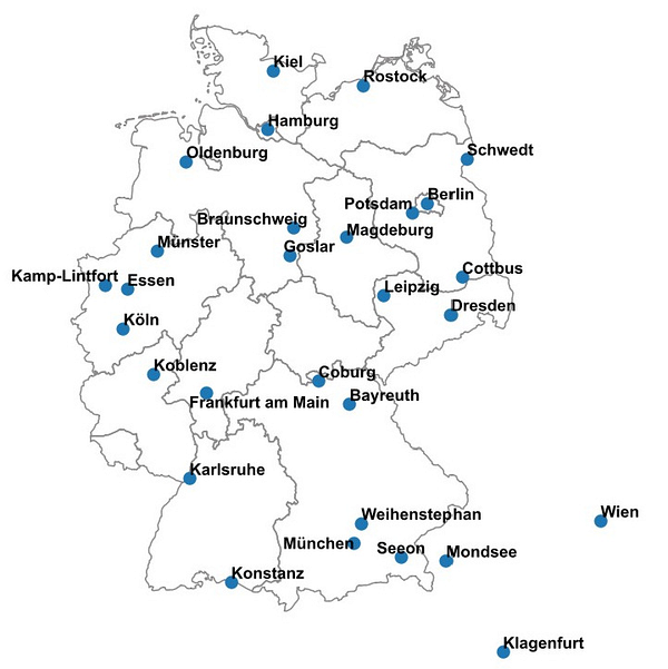Karte der Jahrestagungen der DGL