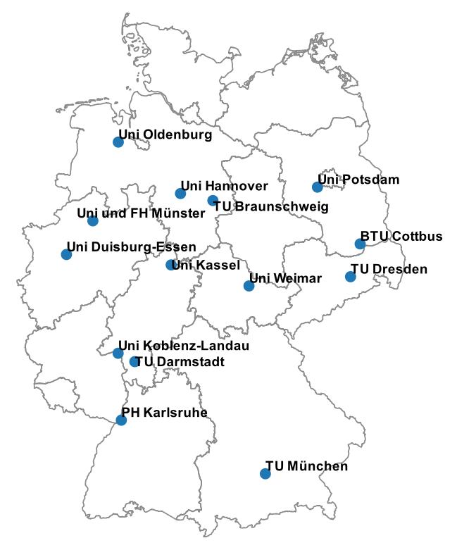 Karte limnologisch ausgerichteter Institute und Studiengänge Karte limnologisch ausgerichteter Institute und Studiengänge